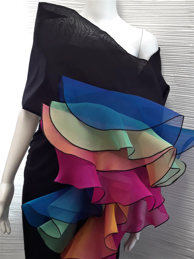 Organza Wrap with Multi Color Ruffles