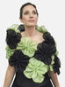 This is a black and green metallic silk organza flower wrap made of 64 individual pieces that are then attached to form this beautiful evening wrap.