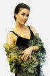 Green and yellow  Metallic silk organza wrap made of attached flowers providing an opening for the arms;