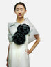 This silk organza evening wrap features two jumbo flowers, pleating detail and a snap closure.  It measures and is a welcome addition to any woman's wardrobe.