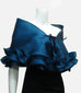 This blue elegant, satin organza evening wrap can be made with a snap closure or with ties, depending on preference. It measures 50" x 15" and can be customized for larger sizes. A beautiful addition to any woman's wardrobe, it features a rouched double ruffle at the bottom. This luxurious piece is the perfect cover up for an evening dress or gown.