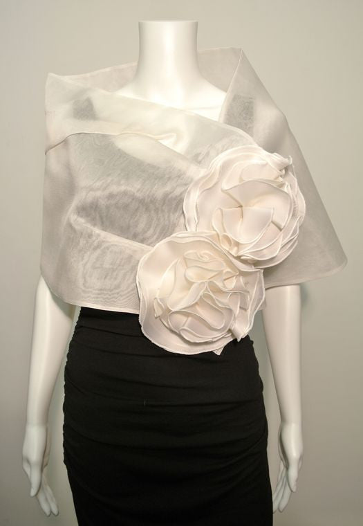 Bridal Wrap with Metallic silk organza with satin faced organza flowers; snap closure,