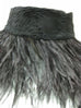 Grey Lace and ostrich feather choker with snap closure.  Measurements: 18" x 2" lace and 5" feather fringe.