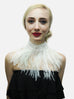 White Lace and ostrich feather choker with snap closure.  Measurements: 18" x 2" lace and 5" feather fringe.