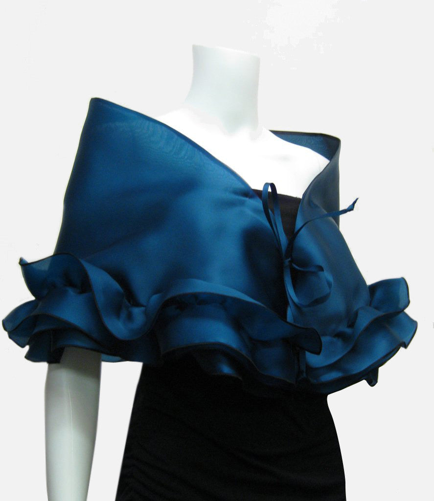 Evening Wrap with Double Ruffle fuchsia / 50" x 15" by Mina Mann Evening Wrap with Double Ruffle fuchsia / 50" x 15" by Mina Mann